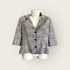 White House Black Market Womens Gray 3/4 Sleeve 3-Button Linen Blend Blazer SZ 8